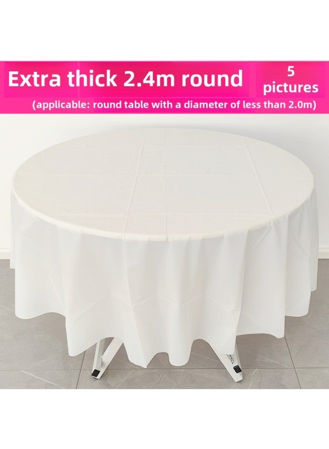 Disposable Tablecloth Round Table Printing Waterproof Plastic Dining Tablecloth Thickened Square Tablecloth Household Restaurant Hotel Stall-Color:[Extra Thick] Round Porcelain White 2.4 M Diameter [5 Pieces Pack] (5 Pieces Stacked Together) - Image 1