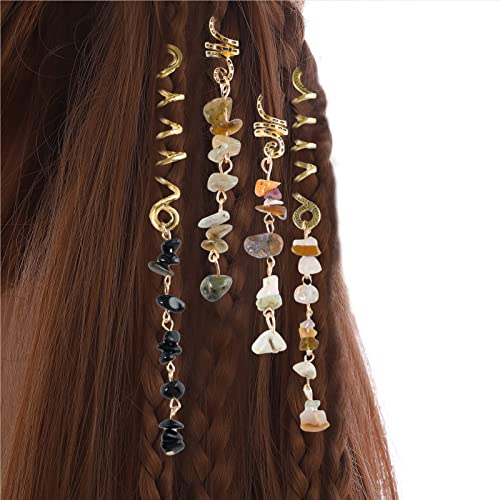 FRDTLUTHW Hair Jewelry Dreadlock Accessories, Natura Stone Hair Charms for Braids, Hair Ring Crystal Hair Accessories for Women(Black, pack of 6) - Image 2