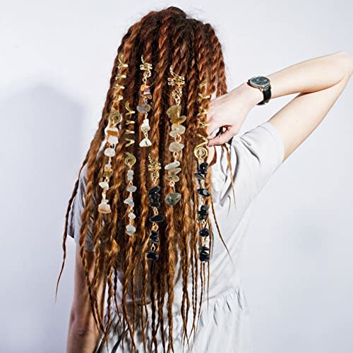FRDTLUTHW Hair Jewelry Dreadlock Accessories, Natura Stone Hair Charms for Braids, Hair Ring Crystal Hair Accessories for Women(Black, pack of 6) - Image 3