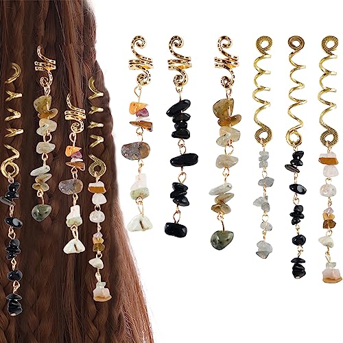 FRDTLUTHW Hair Jewelry Dreadlock Accessories, Natura Stone Hair Charms for Braids, Hair Ring Crystal Hair Accessories for Women(Black, pack of 6) - Image 1