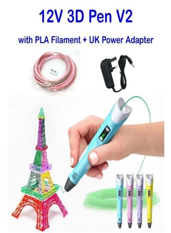 أكاليكس قلم طباعة ثلاثي الأبعاد متعدد الألوان مع شاشة LCD متوافق مع خيوط PLA/ABS مقاس 1.75 مم USB هدية مثالية للأطفال باللون الأزرق - Image 2