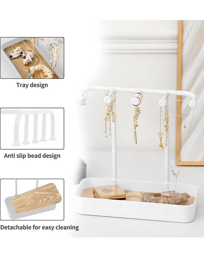 Jewelry Display Stand , Easy-To-Reach Jewelry Display Stand,Jewelry Hanging Organizer,Ring Stand/Necklace Stand/Bracelet,With Storage Basket For Lipstick/Hair Band,With 5 Hooks - Image 3