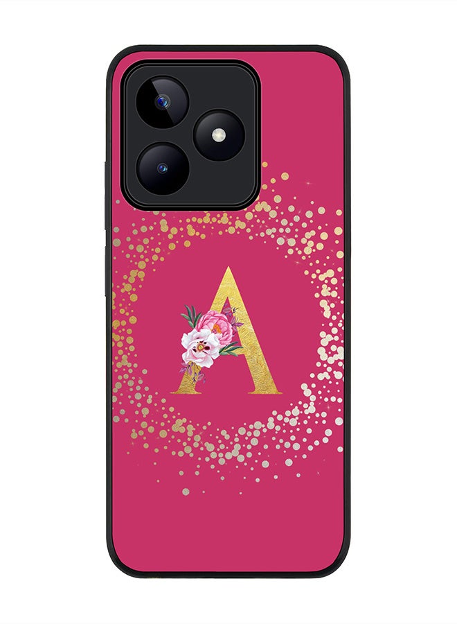 Stylizedd Rugged Black edge case for Realme C51 / Realme Note 50 4G,Custom Monogram Initial Letter Floral Alphabet - A (Deep Pink Rose) - Image 1