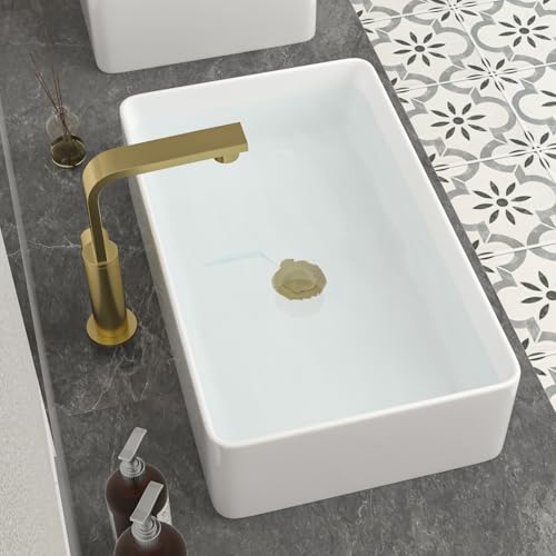 Mocoloo Bathroom Vessel Sink Rectangular 21"X14" Modern Rectangle Countertop Vessel Sink White Porcelain Ceramic Lavatory Vanity Sink Above Counter Basin - Image 3