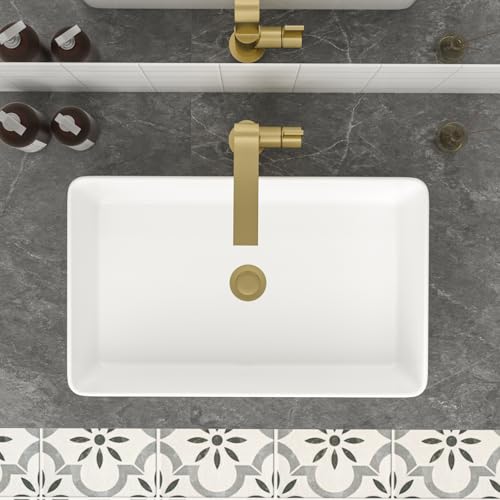 Mocoloo Bathroom Vessel Sink Rectangular 21"X14" Modern Rectangle Countertop Vessel Sink White Porcelain Ceramic Lavatory Vanity Sink Above Counter Basin - Image 2