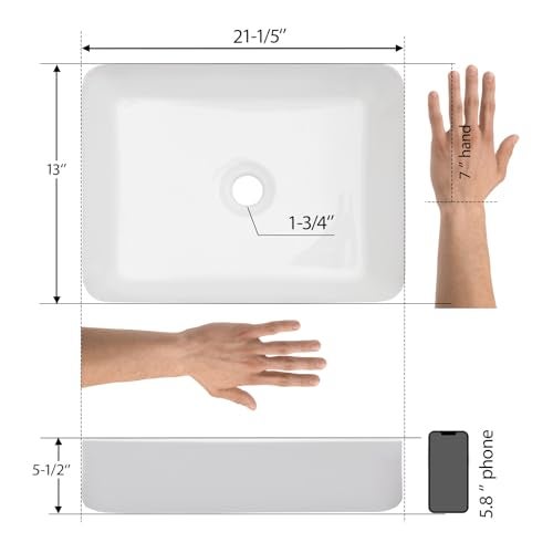 Mocoloo Bathroom Vessel Sink Rectangular 21"X14" Modern Rectangle Countertop Vessel Sink White Porcelain Ceramic Lavatory Vanity Sink Above Counter Basin - Image 4