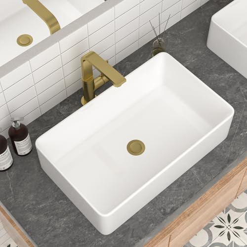 Mocoloo Bathroom Vessel Sink Rectangular 21"X14" Modern Rectangle Countertop Vessel Sink White Porcelain Ceramic Lavatory Vanity Sink Above Counter Basin - Image 1