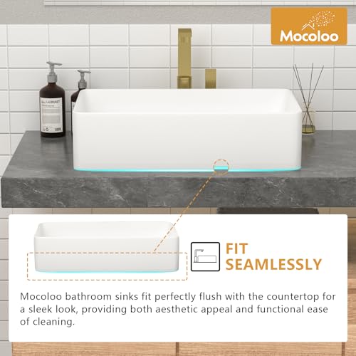 Mocoloo Bathroom Vessel Sink Rectangular 21"X14" Modern Rectangle Countertop Vessel Sink White Porcelain Ceramic Lavatory Vanity Sink Above Counter Basin - Image 5
