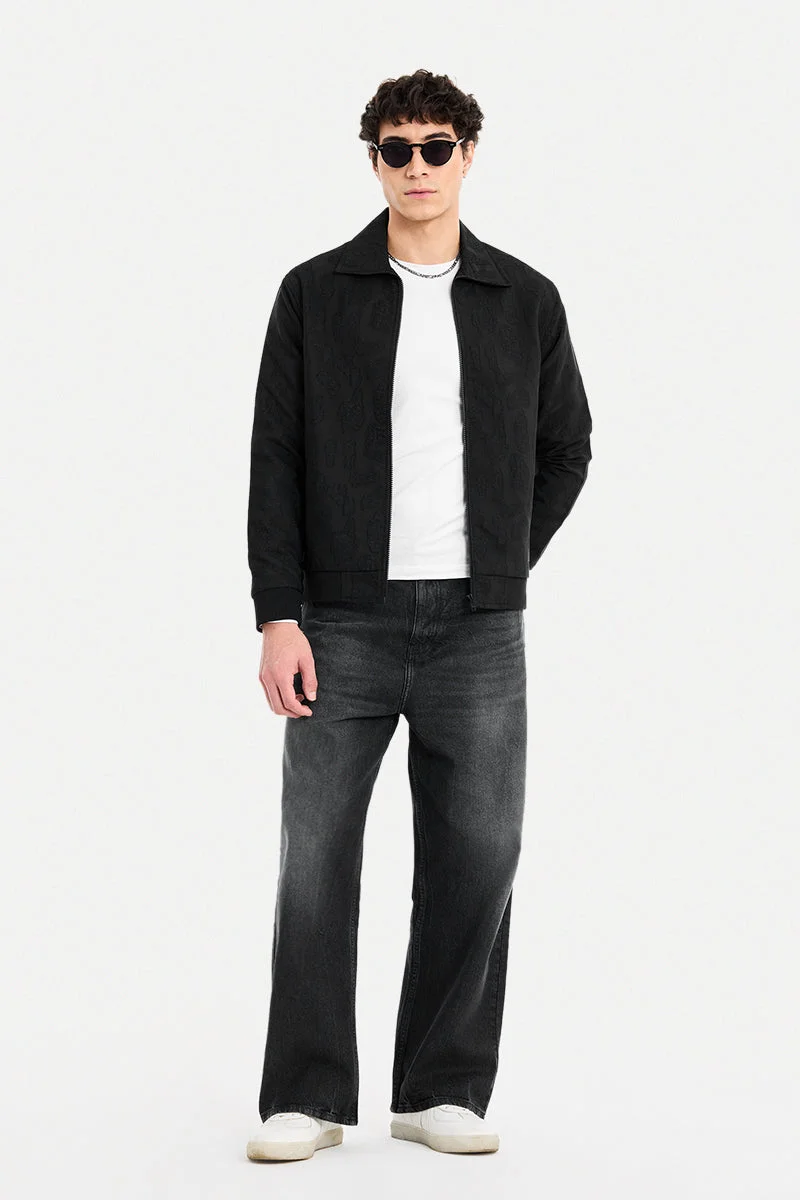 سنيتش Black Textured Long Sleeve Regular Fit Jacket