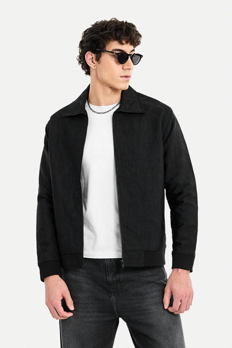 سنيتش Black Textured Long Sleeve Regular Fit Jacket