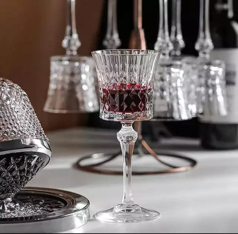 BLISS START Crystal Wine Glasses Crystal Carving Wine GlassElegant Carving Design and Luxury Wine Glasses Unique Red Wine Glass Gift for Women or Men 170ml Transparent Set of 6 - Image 1
