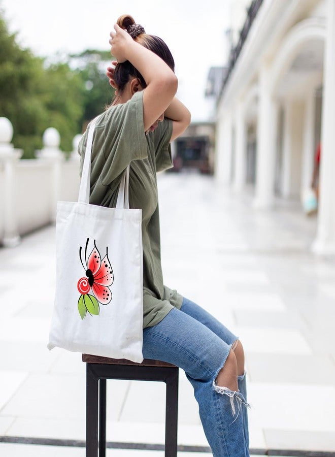 Clapcart Reusable Zipper Tote Bag for Women/Girls | Multipurpose 100% Organic Cotton Printed Tote Bags | Shopping/Grocery Bags | Sturdy Canvas Bag with 12kgs Capacity (Butterfly images Prints) - Image 3