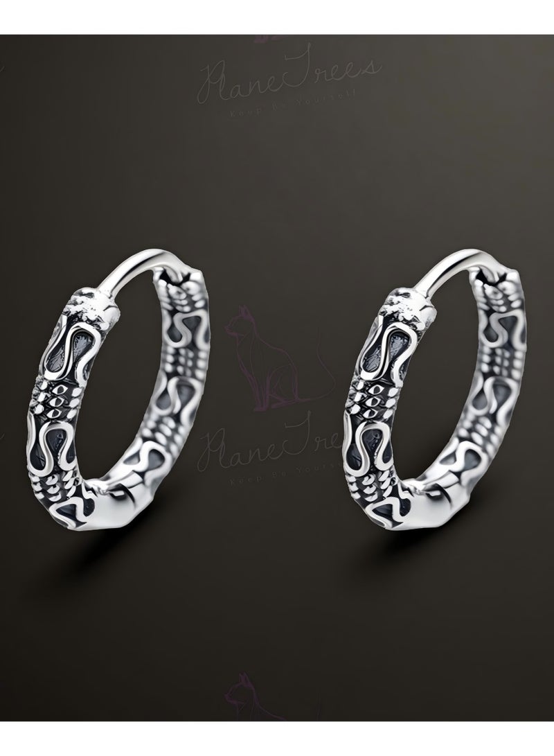 أشجار الطائرة أقراط دائرية من الفضة الإسترلينية للرجال والنساء – تصميم منحوت تقليدي | بلين تريز - Image 1