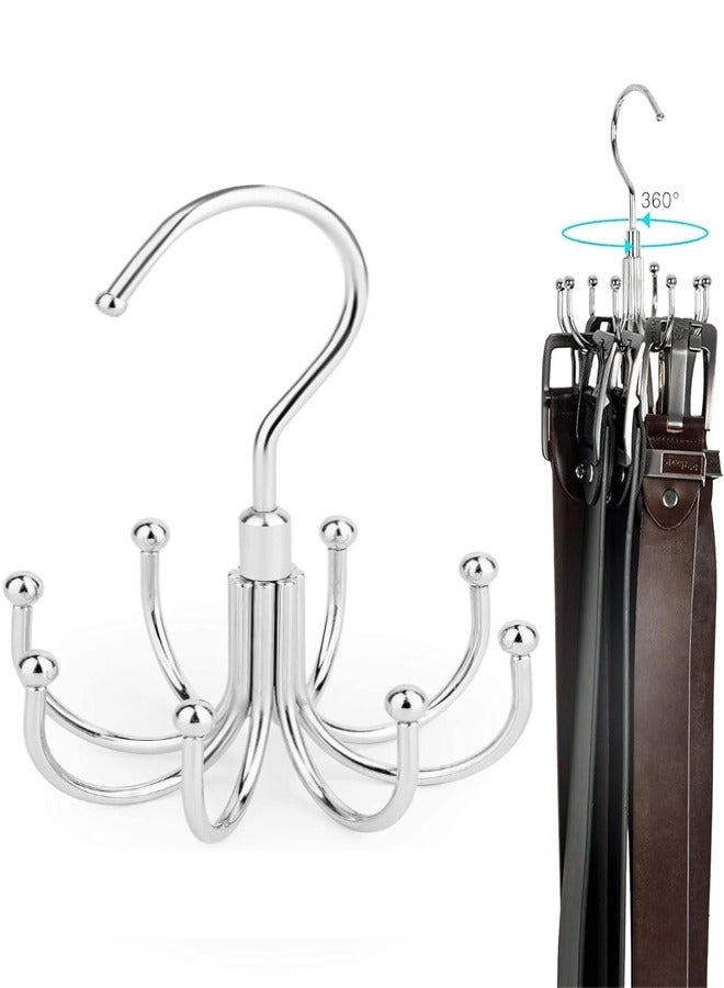 Belt Hanger, Rotatable Belt Rack Closet Accessories Metal Belt Rack for Closet Organizer with 8 Hanging Hooks for Belt, Tank Top, Tie, Scarf, Purse  - Image 1