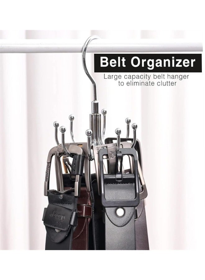 Belt Hanger, Rotatable Belt Rack Closet Accessories Metal Belt Rack for Closet Organizer with 8 Hanging Hooks for Belt, Tank Top, Tie, Scarf, Purse  - Image 4