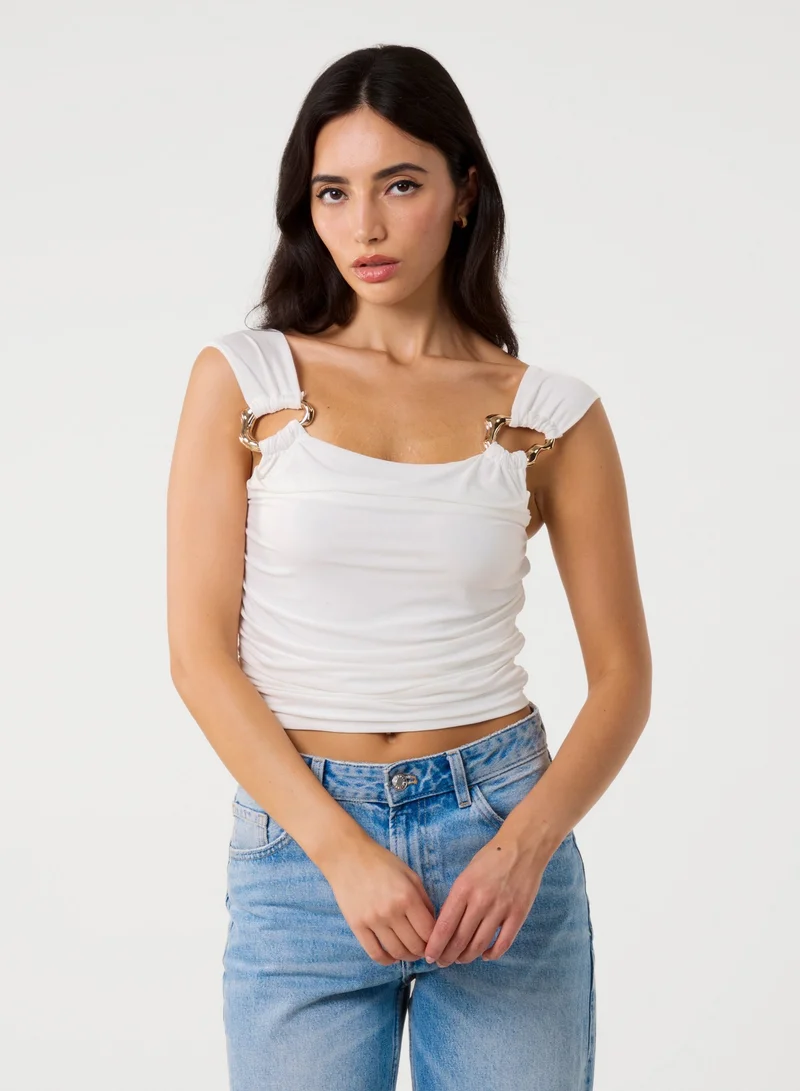 Pink Vanilla Gold Buckle Front Crop Top