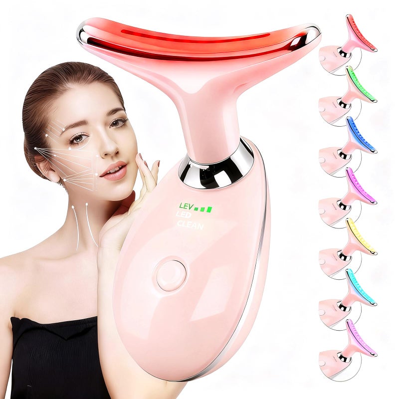 erdnretl Red-Light-Therapy-for-Face and Neck Massager,7 Colors Womens Skin Rejuvenation Lifting Facial Massager Tool for Toning,Glow Boost (Pink) - Image 1