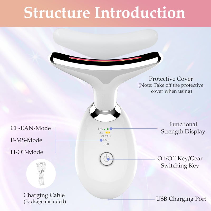 erdnretl Red-Light-Therapy-for-Face and Neck Massager,7 Colors Womens Skin Rejuvenation Lifting Facial Massager Tool for Toning,Glow Boost (Pink) - Image 3