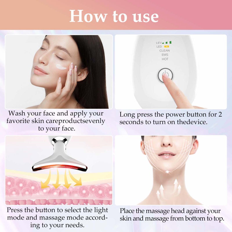 erdnretl Red-Light-Therapy-for-Face and Neck Massager,7 Colors Womens Skin Rejuvenation Lifting Facial Massager Tool for Toning,Glow Boost (Pink) - Image 4