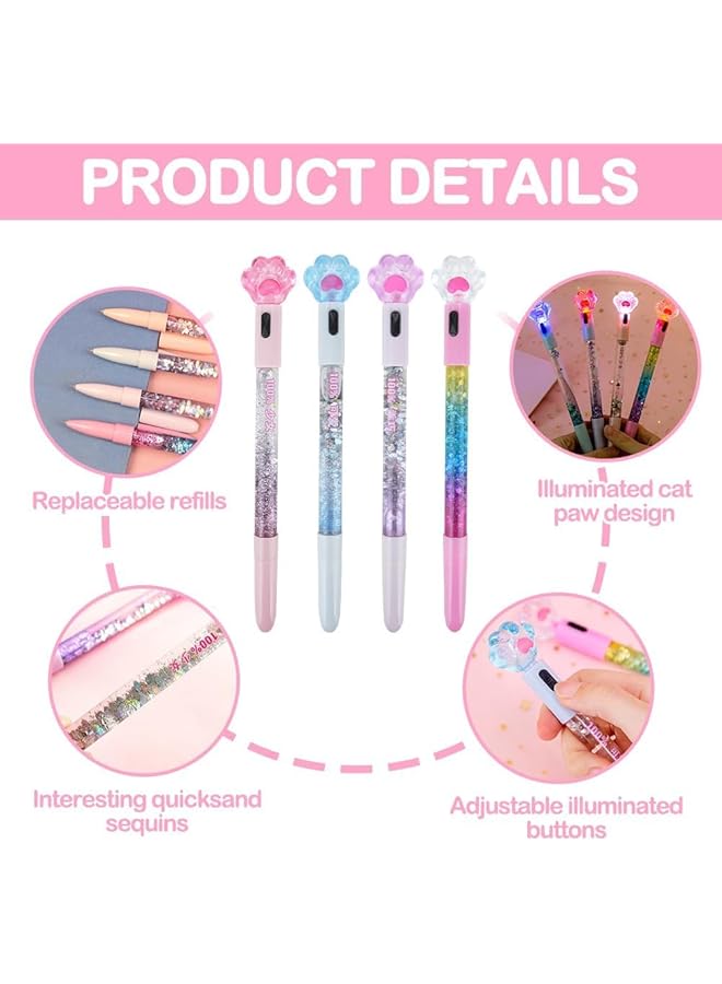 erorex 8 Pcs Pens Pens Fun Pens 0.5Mm Cat Paw Love Light Up Ballpoint Pens Black Writing Gel Pens Suitable For School Office Kids Girls And Women. - Image 2