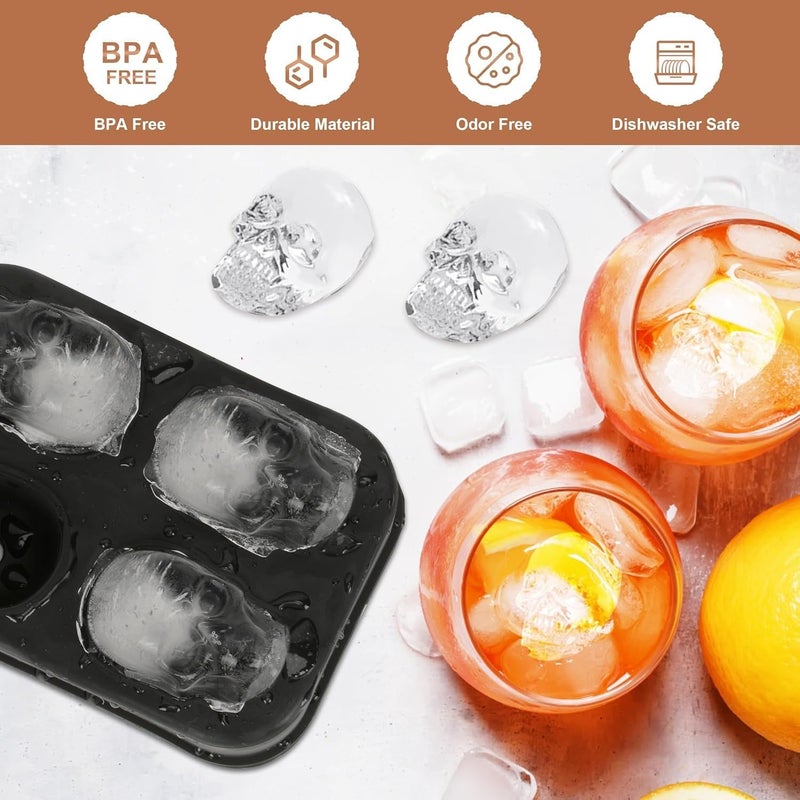 Melbify Skull Shape Ice Cube Tray with Funnel Silicone Ice Cube Mold Freezer Ice Maker for Cocktails Whiskey Bourbon Juice Baking Cup Cakes Perfect for HomeRestaurants Bar - Image 2