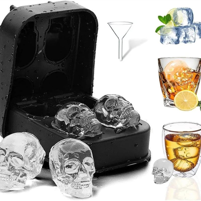 Melbify Skull Shape Ice Cube Tray with Funnel Silicone Ice Cube Mold Freezer Ice Maker for Cocktails Whiskey Bourbon Juice Baking Cup Cakes Perfect for HomeRestaurants Bar - Image 1