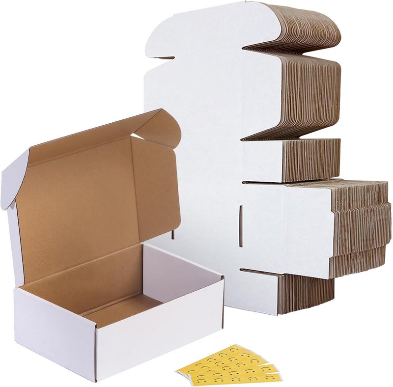 RLAVBL 25 Pack 229x153x77 mm (9x6x3 in) Small Shipping Boxes White Corrugated Cardboard Box for Packing Mailing - Image 1