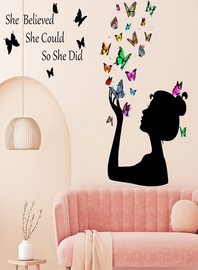 Chinco Inspirational Quote Wall Decals Butterfly She Believed She Could So Did Wall Stickers Positive Sayings Vinyl Stickers for Women Graduation Back to School Bedroom Living Room Office Classroom - Image 3