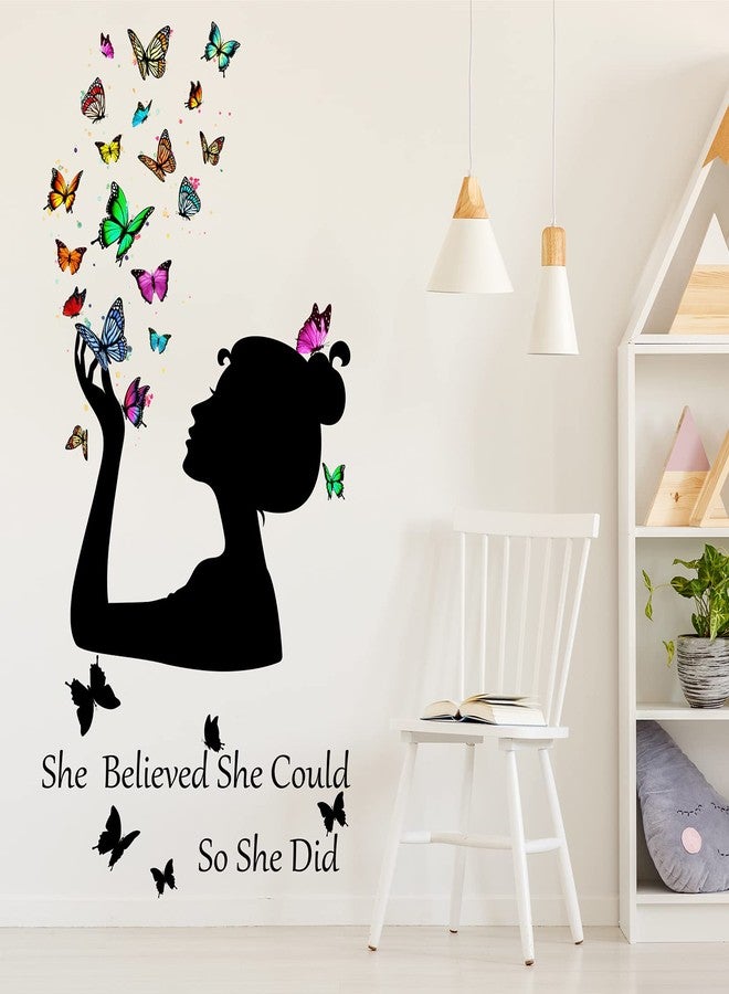 Chinco Inspirational Quote Wall Decals Butterfly She Believed She Could So Did Wall Stickers Positive Sayings Vinyl Stickers for Women Graduation Back to School Bedroom Living Room Office Classroom - Image 5