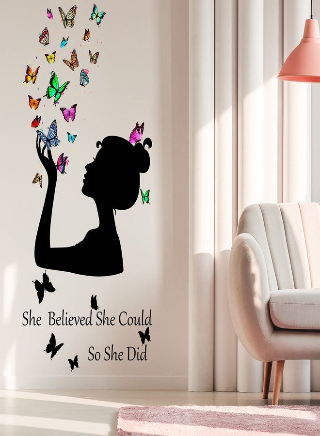 Chinco Inspirational Quote Wall Decals Butterfly She Believed She Could So Did Wall Stickers Positive Sayings Vinyl Stickers for Women Graduation Back to School Bedroom Living Room Office Classroom - Image 1