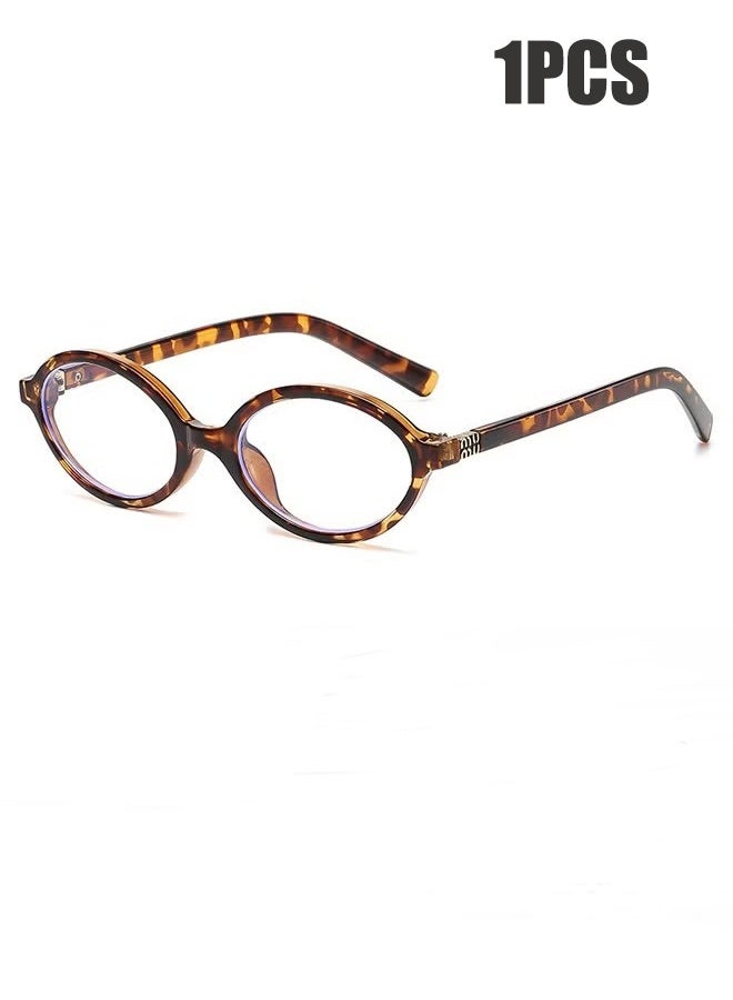 YJ Ladies' blue light blocking glasses, blue light filter, glasses for computer reading, gaming, TV, and mobile phones, stylish anti-eye fatigue and headache glasses, leopard print retro oval glasses frame, 1 piece. - Image 1