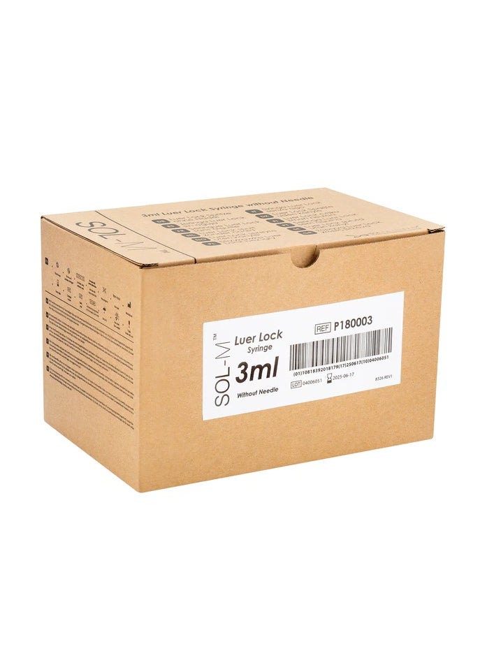 SOL-MILLENNIUM - Sol-M 3ml Luer Lock Syringe without needle box w/ 100 count - Image 1