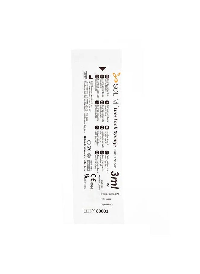 SOL-MILLENNIUM - Sol-M 3ml Luer Lock Syringe without needle box w/ 100 count - Image 1