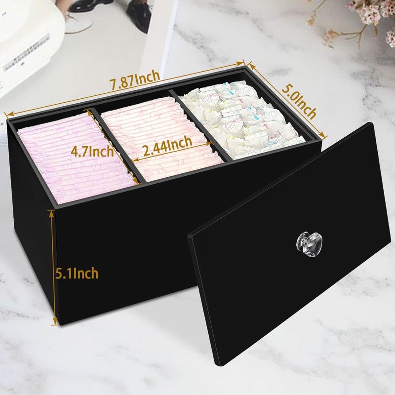DELIPPLY Tampon Box for Bathroom Tampons and Pads Storage Holder Women Period Organizer Container Black - Image 3