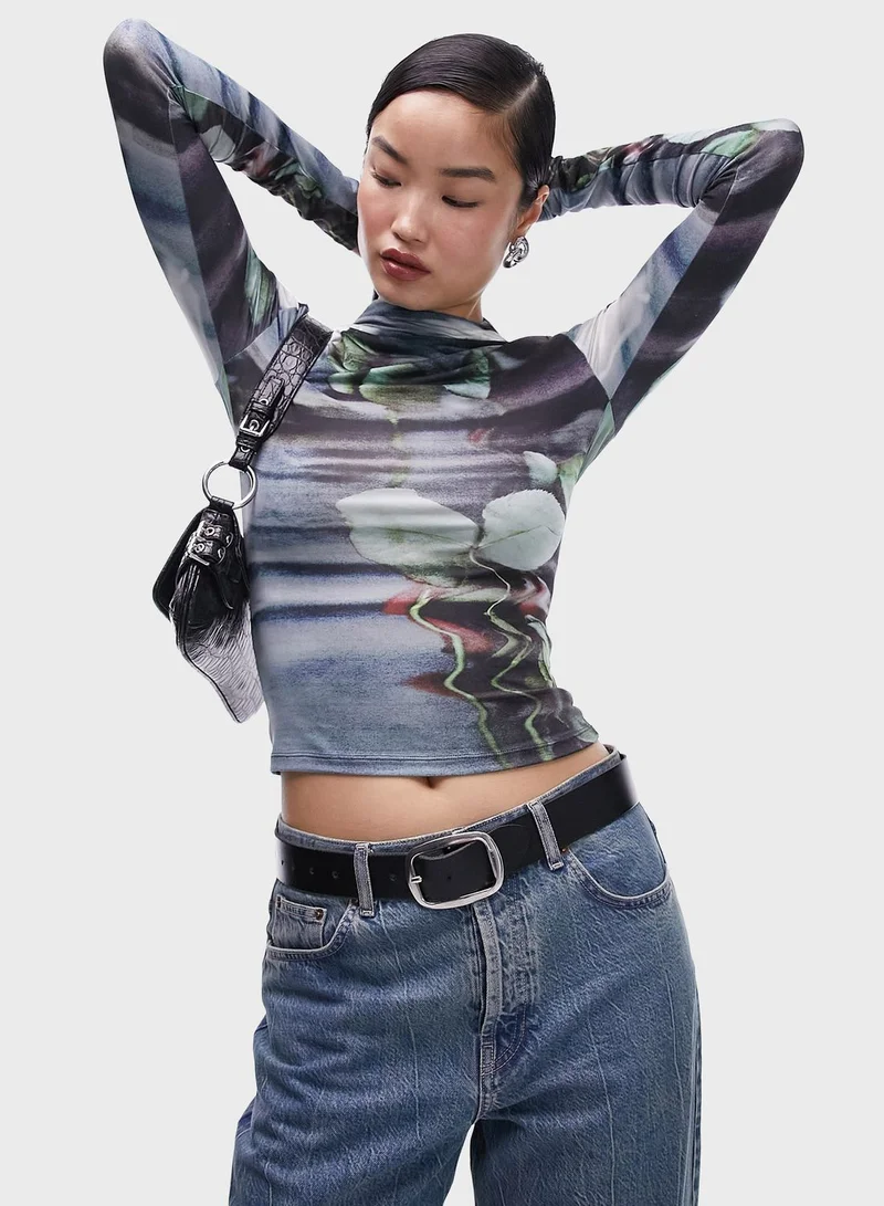 TOPSHOP High Neck Printed Crop Top
