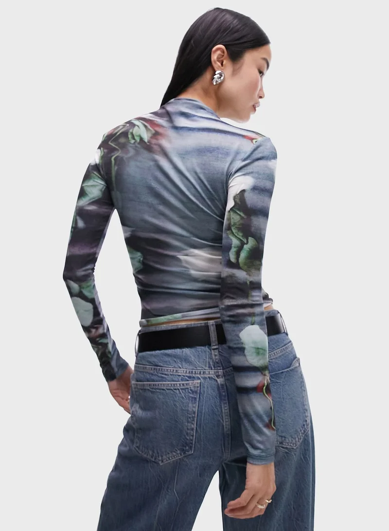 TOPSHOP High Neck Printed Crop Top