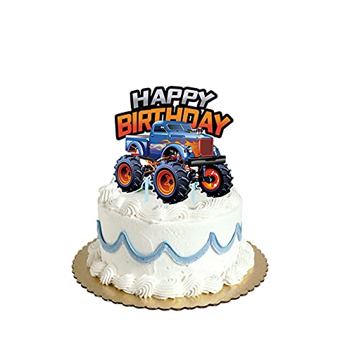 ALY Monster Truck Cupcake Topper Favors for Kids Birthday Party Cake Decorations - Image 1