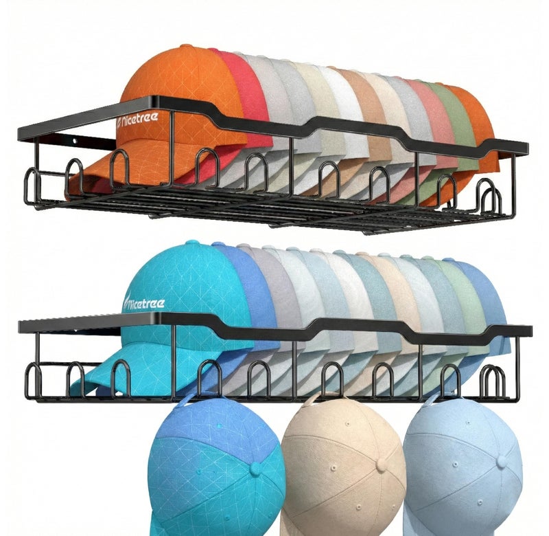 Nicetree Hat Rack for Wall - 2 Pack Metal Hat Organizer for Baseball Caps - Heavy Duty Wall Mounted Baseball Cap Organizer and Hat Storage for Closet Wall or Bedroom - Holds 48 Caps,Black - Image 1