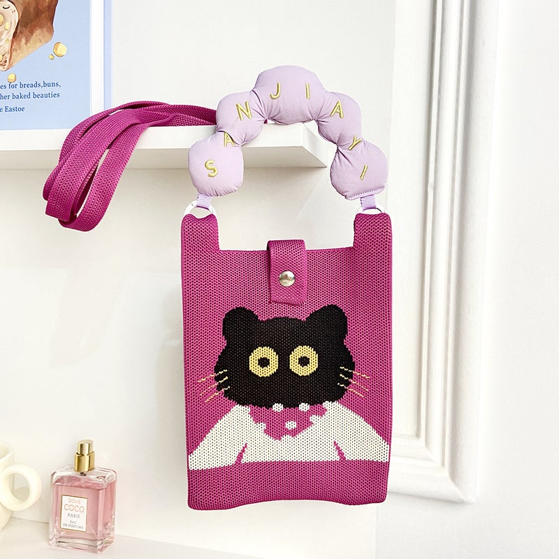 Cute Phone Bag Cartoon Cat Knitted Bag Original Design Handbag Knitted Mini Single Shoulder Crossbody Coin Purse - Image 1