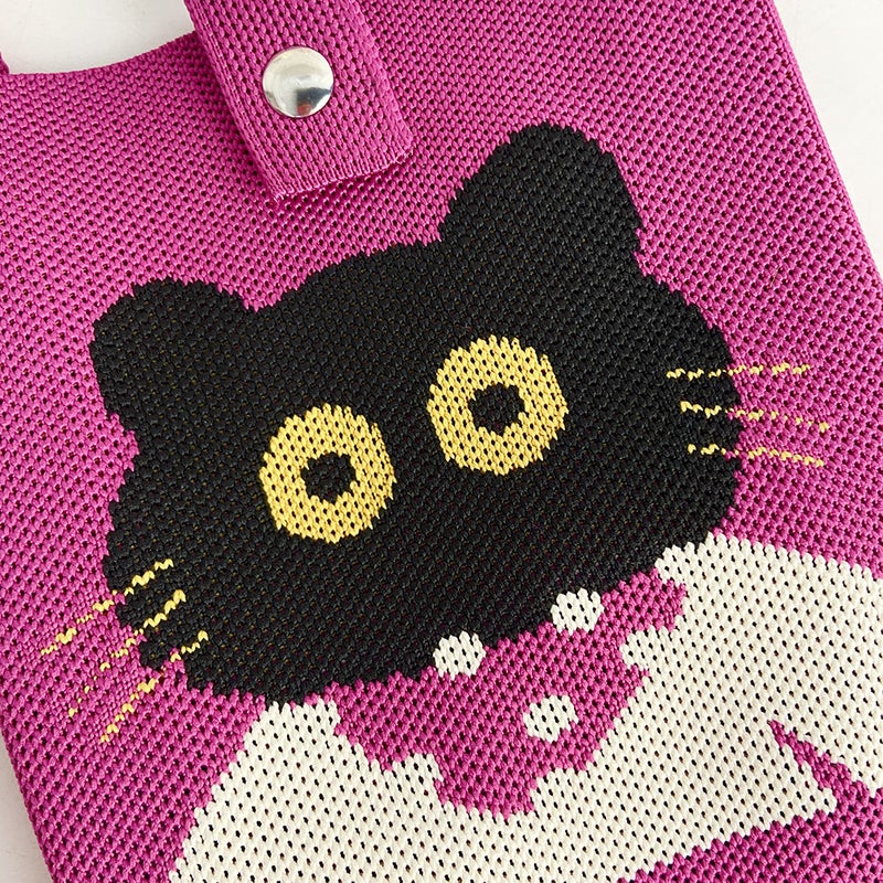 Cute Phone Bag Cartoon Cat Knitted Bag Original Design Handbag Knitted Mini Single Shoulder Crossbody Coin Purse - Image 4