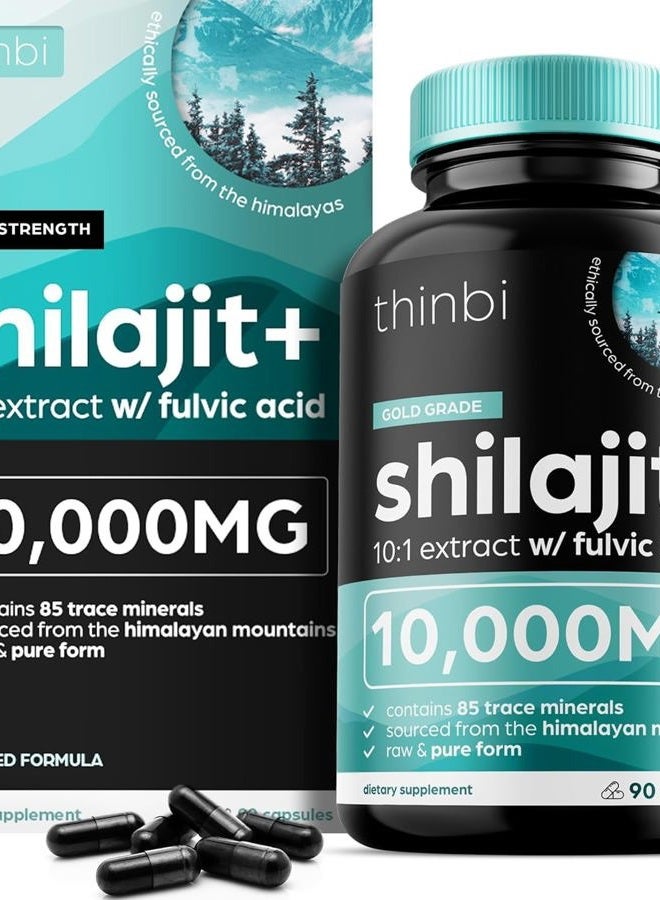 Generic Thinbi Pure Himalayan Shilajit 10000mg Maximum Potency Organic Capsules 90 Count with Fulvic Acid & Trace Minerals for Enhanced Energy and Immune Support Men & Women Better Than Shilajit Resin  - Image 1