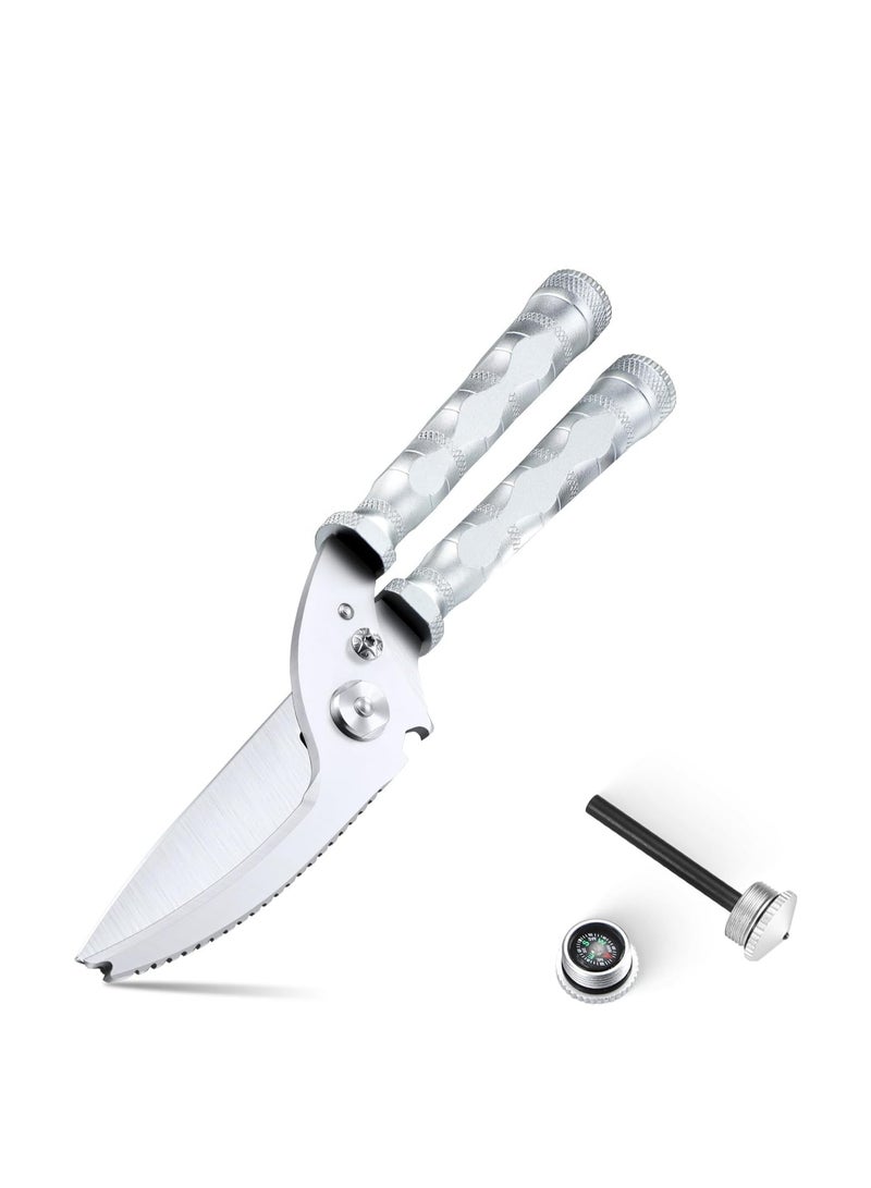 SYOSI Heavy Duty Kitchen Scissors, Sharp Scissors for Cutting Chicken, Poultry, Turkey, Meat, Stainless Food Kitchen Shears for Professionals, Spring Loaded, Separable Design, Dishwasher Safe(Silver) - Image 1