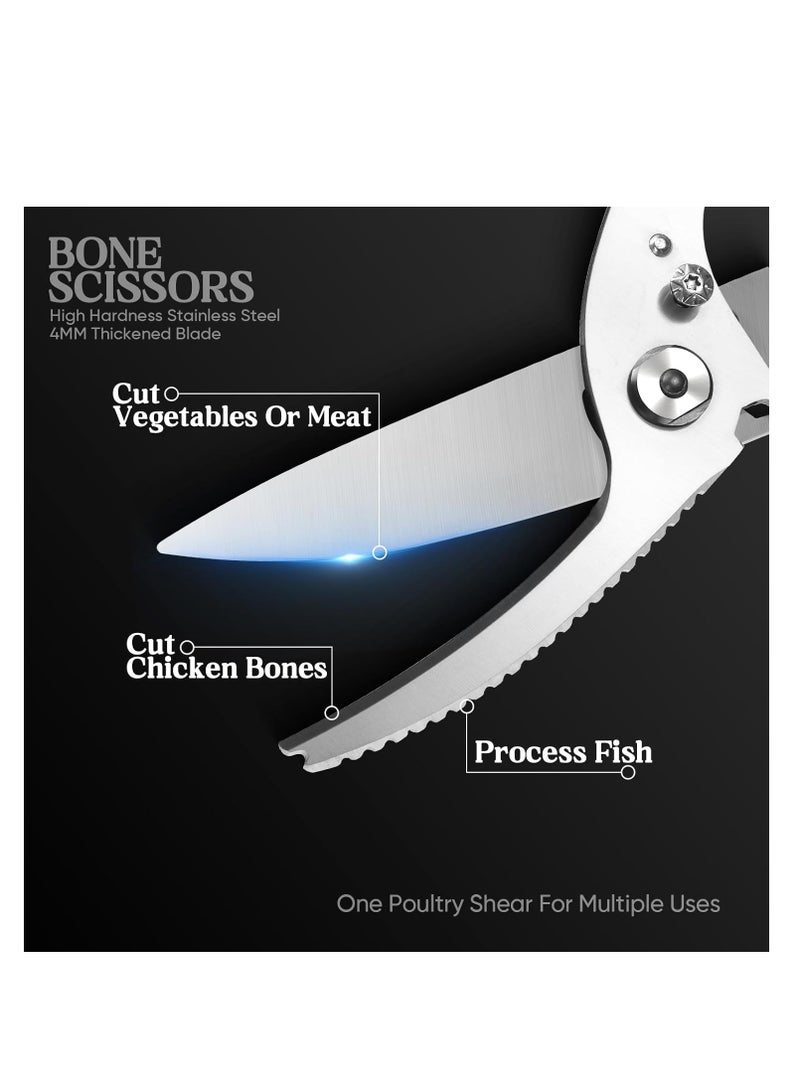 SYOSI Heavy Duty Kitchen Scissors, Sharp Scissors for Cutting Chicken, Poultry, Turkey, Meat, Stainless Food Kitchen Shears for Professionals, Spring Loaded, Separable Design, Dishwasher Safe(Silver) - Image 3