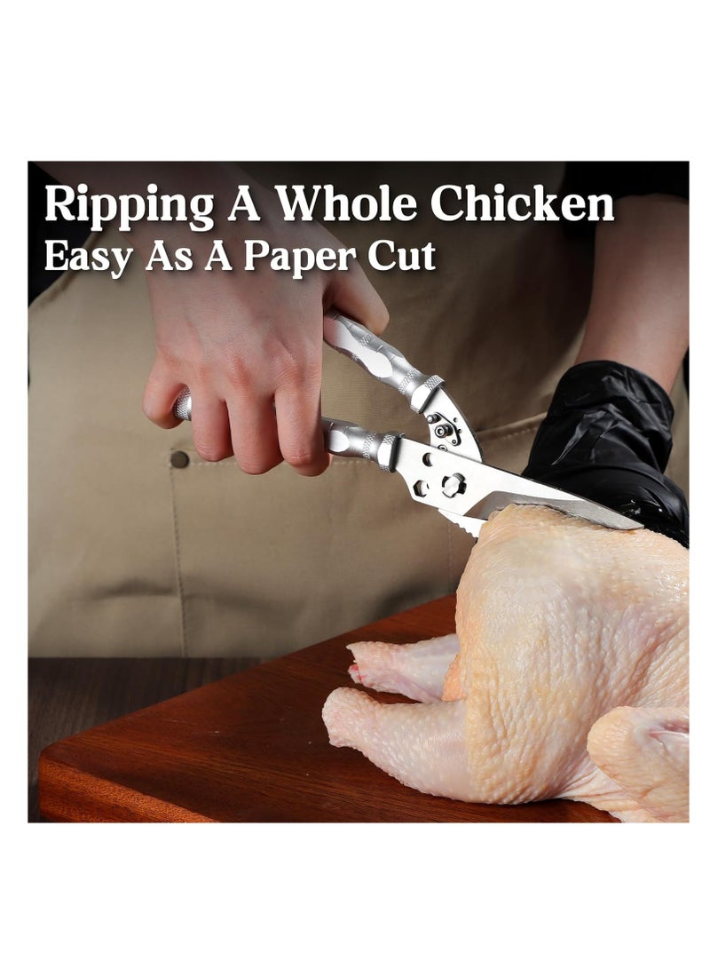 SYOSI Heavy Duty Kitchen Scissors, Sharp Scissors for Cutting Chicken, Poultry, Turkey, Meat, Stainless Food Kitchen Shears for Professionals, Spring Loaded, Separable Design, Dishwasher Safe(Silver) - Image 2