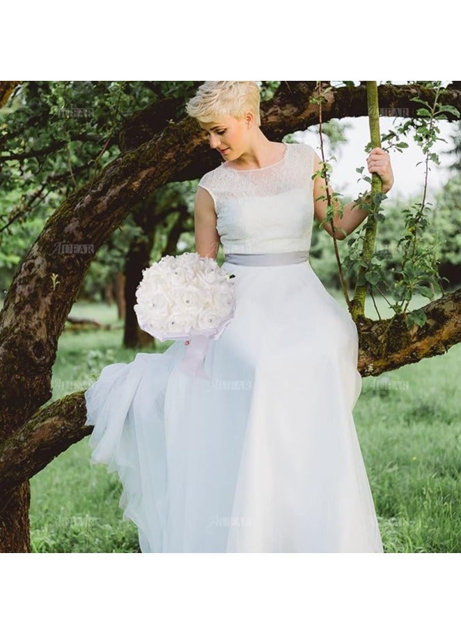 Wedding Bouquets Flower Bridal Bridesmaid Hand Bouquet Crystal Artificial Rose Flowers For Bride Wedding Party And Church (White) - Image 4