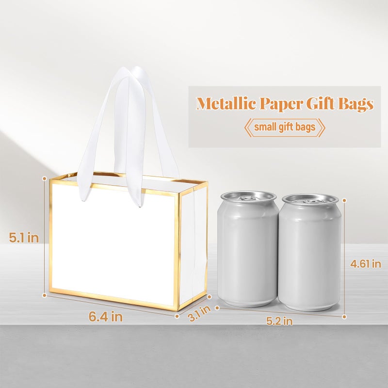 EQOREIIN 30 Pcs Small Metallic Foil Gift Bags with Handles, White Gold Thank You Favor Bag with Tissue Paper for Back to School Baby Shower Wedding Mother's Day Christmas Party (6.4x3.1x5.1 Inch) - Image 3