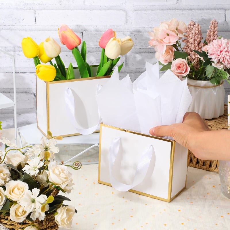 EQOREIIN 30 Pcs Small Metallic Foil Gift Bags with Handles, White Gold Thank You Favor Bag with Tissue Paper for Back to School Baby Shower Wedding Mother's Day Christmas Party (6.4x3.1x5.1 Inch) - Image 4