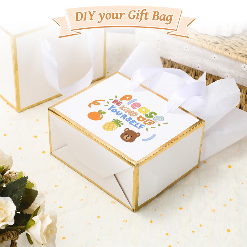 EQOREIIN 30 Pcs Small Metallic Foil Gift Bags with Handles, White Gold Thank You Favor Bag with Tissue Paper for Back to School Baby Shower Wedding Mother's Day Christmas Party (6.4x3.1x5.1 Inch) - Image 5