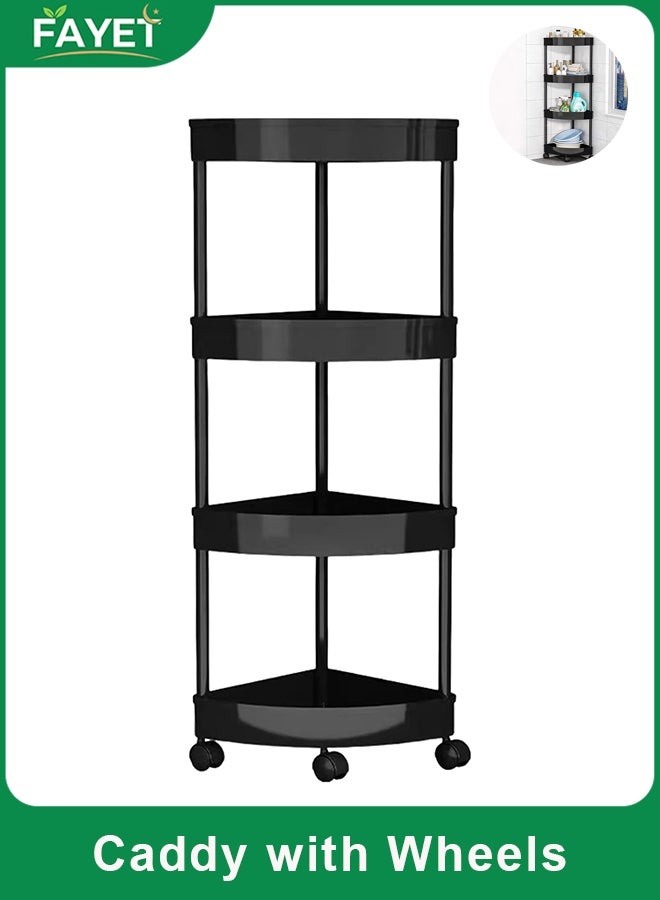 FAYET 4-Tier Corner Rolling Shower Caddy, Freestanding Rustproof ABS Storage Rack with Wheels, Drainable Shelves for Bathroom, Kitchen, Laundry Room - Image 1