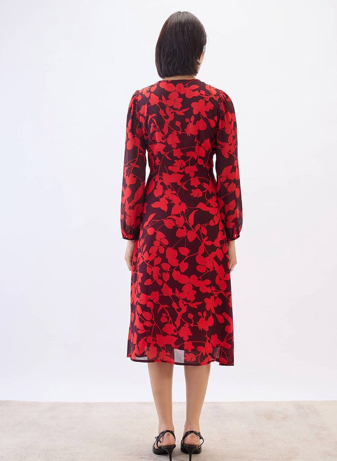 SALT ATTIRE Floral Printed Puff Sleeves Chiffon Midi Dress - Image 4